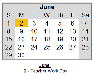 District School Academic Calendar for Thomas Jefferson Elem Sch for June 2025