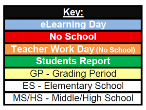 District School Academic Calendar Legend for Thomas Jefferson Elem Sch