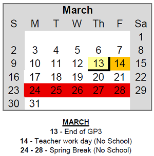 District School Academic Calendar for Thomas Jefferson Elem Sch for March 2025