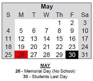 District School Academic Calendar for Thomas Jefferson Elem Sch for May 2025