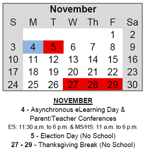 District School Academic Calendar for Thomas Jefferson Elem Sch for November 2024