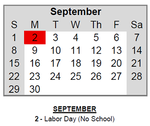 District School Academic Calendar for Thomas Jefferson Elem Sch for September 2024