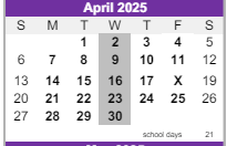 District School Academic Calendar for Ridge View Elementary School for April 2025