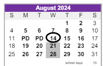 District School Academic Calendar for Ridge View Elementary School for August 2024
