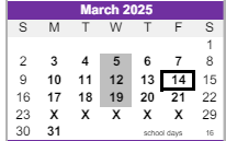 District School Academic Calendar for Ridge View Elementary School for March 2025