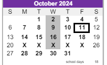 District School Academic Calendar for Ridge View Elementary School for October 2024