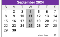 District School Academic Calendar for Ridge View Elementary School for September 2024