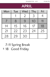 District School Academic Calendar for Joint Service Campus Program for April 2025