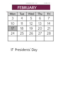 District School Academic Calendar for Joint Service Campus Program for February 2025