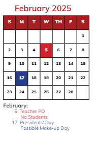 District School Academic Calendar for Wilbur Wright Middle School for February 2025