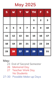 District School Academic Calendar for Wilbur Wright Middle School for May 2025