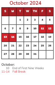 District School Academic Calendar for Wilbur Wright Middle School for October 2024