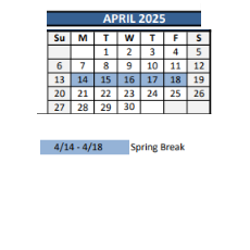 District School Academic Calendar for African American Academy K-8 for April 2025