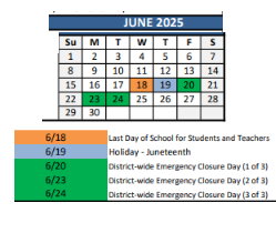 District School Academic Calendar for Adams Elementary School for June 2025