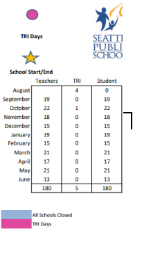 District School Academic Calendar Legend for African American Academy K-8