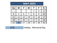 District School Academic Calendar for African American Academy K-8 for May 2025