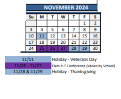 District School Academic Calendar for African American Academy K-8 for November 2024