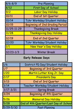 District School Academic Calendar Legend for Tuskawilla Middle School