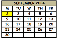 District School Academic Calendar for Partin Elementary School for September 2024