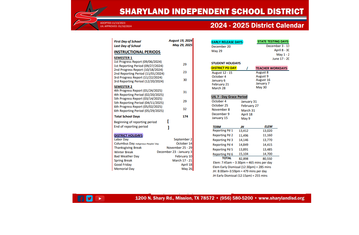 District School Academic Calendar Key for Beto House