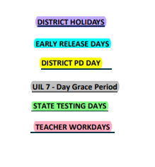 District School Academic Calendar Legend for Beto House