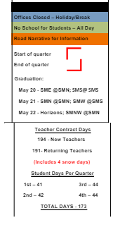 District School Academic Calendar Legend for Broadmoor Multi-use Center