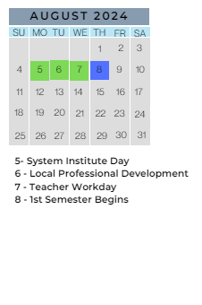 District School Academic Calendar for Inverness Elementary School for August 2024