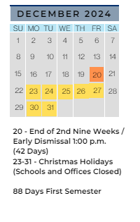 District School Academic Calendar for Inverness Elementary School for December 2024