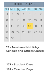 District School Academic Calendar for Inverness Elementary School for June 2025