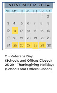 District School Academic Calendar for Inverness Elementary School for November 2024