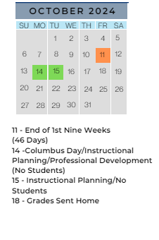 District School Academic Calendar for Inverness Elementary School for October 2024