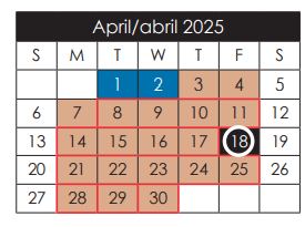 District School Academic Calendar for John Drugan School for April 2025