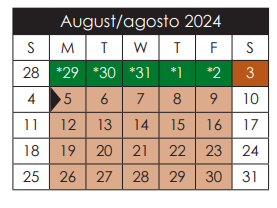 District School Academic Calendar for John Drugan School for August 2024