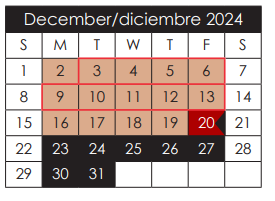 District School Academic Calendar for Campestre Elementary for December 2024