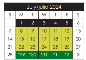 District School Academic Calendar for Keys Elementary for July 2024