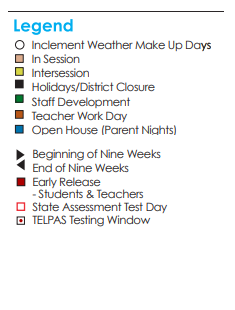 District School Academic Calendar Legend for Campestre Elementary