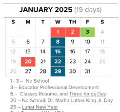 District School Academic Calendar for John F Kennedy for January 2025