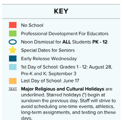 District School Academic Calendar Legend for John F Kennedy