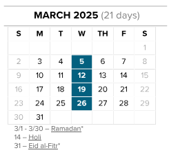 District School Academic Calendar for John F Kennedy for March 2025