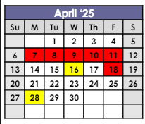 District School Academic Calendar for Bendix School for April 2025