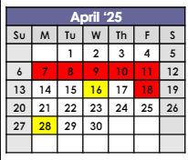 District School Academic Calendar for Jefferson Intermediate Center for April 2025