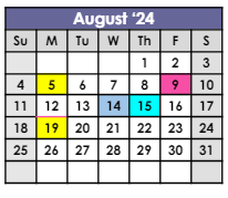 District School Academic Calendar for Bendix School for August 2024