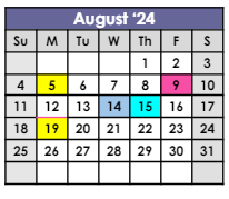 District School Academic Calendar for Juvenile Justice Center for August 2024