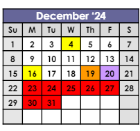 District School Academic Calendar for Kennedy Primary Academy for December 2024