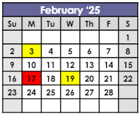 District School Academic Calendar for Clay High School for February 2025