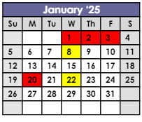 District School Academic Calendar for Juvenile Justice Center for January 2025