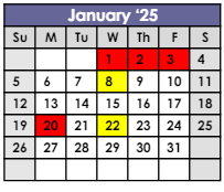 District School Academic Calendar for Lasalle Intermediate Academy for January 2025