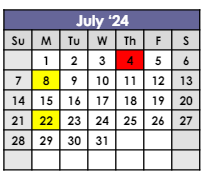 District School Academic Calendar for Bendix School for July 2024