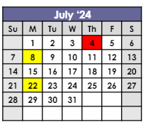 District School Academic Calendar for Monroe Primary Center for July 2024