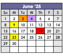 District School Academic Calendar for Juvenile Justice Center for June 2025